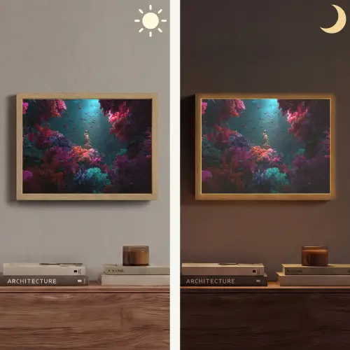 Standbeeld - Zeebodem - Koraal - Kleurrijk Light Box met batterij (Wandlamp) middel -sfeer3