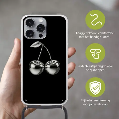 Kers - Luxueus - Metallic Hoesje iPhone 16 Pro Max met koord klein -sfeer2_NL