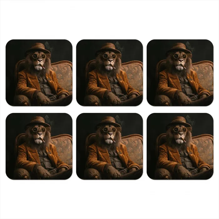 Bril - Leeuw - Bank - Hoed onderzetter kurk middel -3d