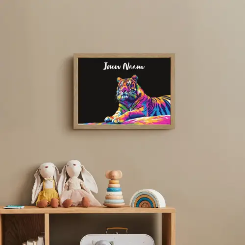 Tijger - Kleurrijk - Dieren - Zwart - Neon Light Box met batterij (Wandlamp kind) middel -sfeer2_kind