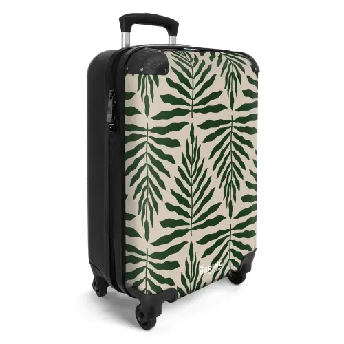 Patroon van bladeren in beige met donkergroen NBS - Handbagage koffer - Unisex middel -productfoto_3d