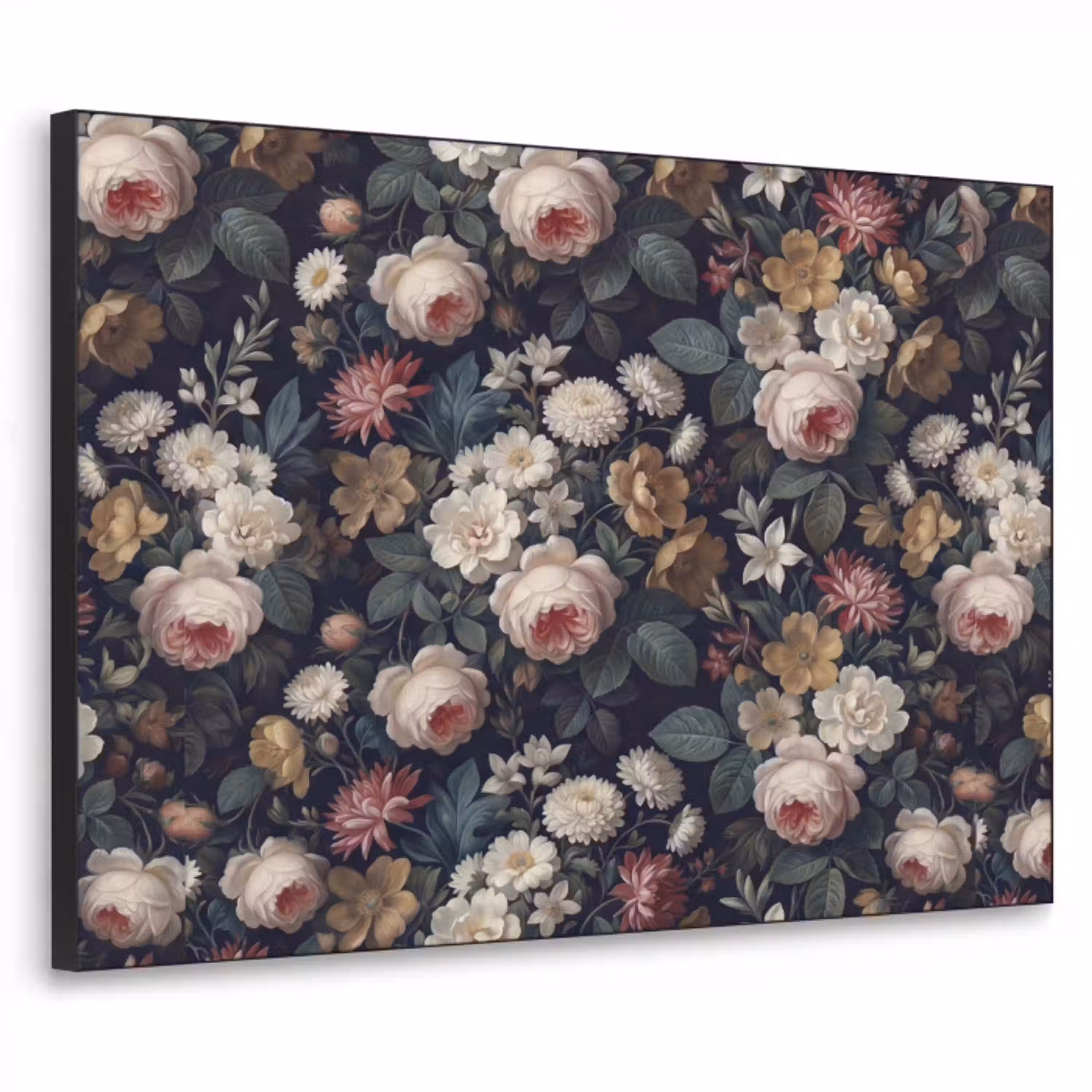 Bloemen - Boeket - Botanisch - Vintage - Donkere achtergrond Textielframe zwart klein -3d