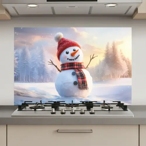 Sneeuwpop - Zonsondergang - Wit keuken achterwand spatscherm klein -3d_website