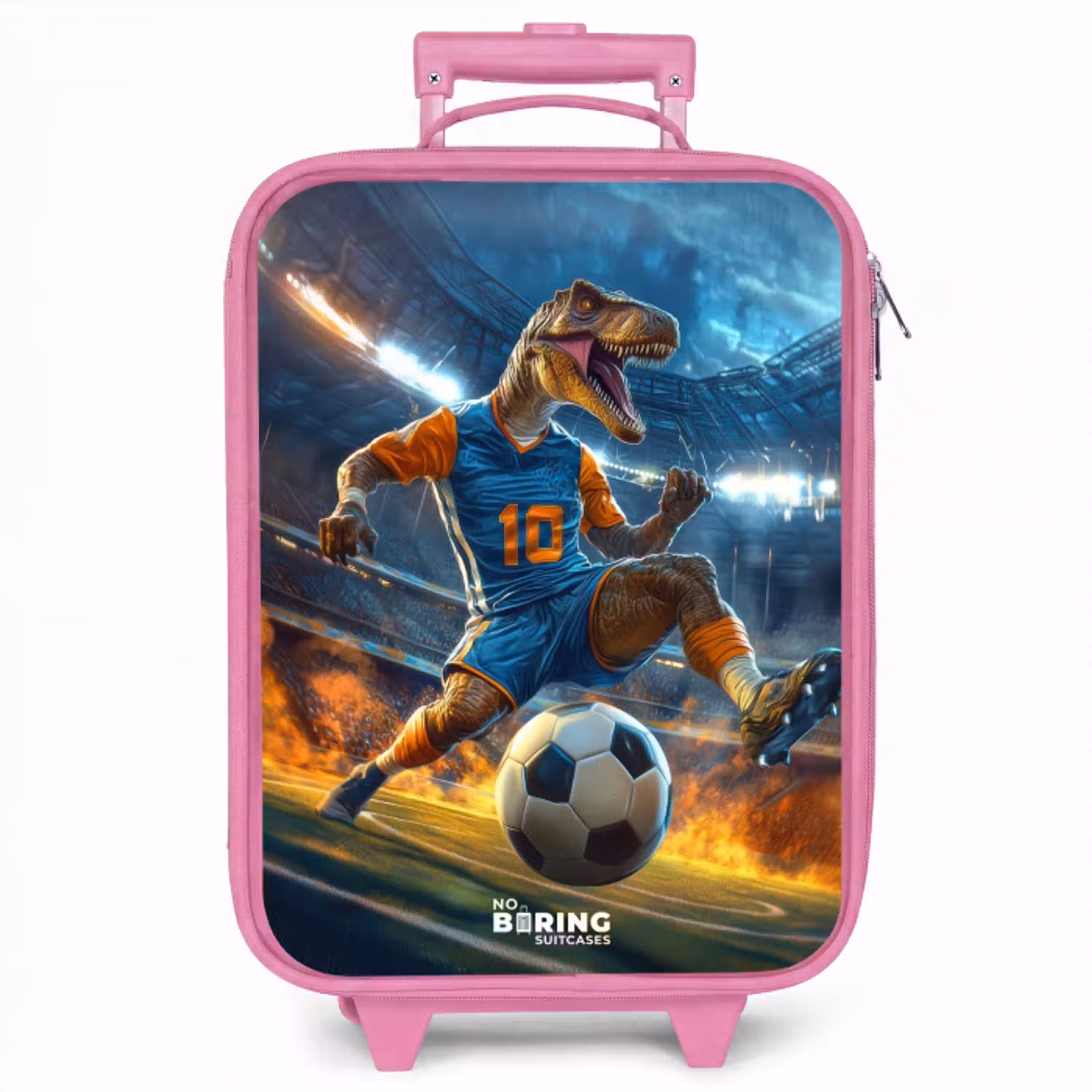 T-Rex als voetballer in vol stadion Kinderkoffer - Roze klein -zzz_website3d