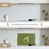 Lijntekening - Appel - Olijfgroen - Blaadje keuken achterwand spatscherm klein -voor_na_NL