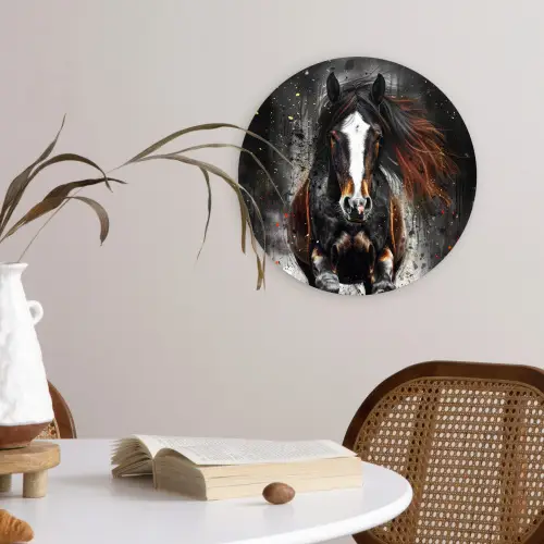 Paard - Dieren - Zwart - Luxe - Modern Wandcirkel kunststof plaat 5mm dik klein -sfeer4