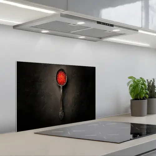 Zwart - Lepel - Caviar keuken achterwand spatscherm klein -3d_schuin