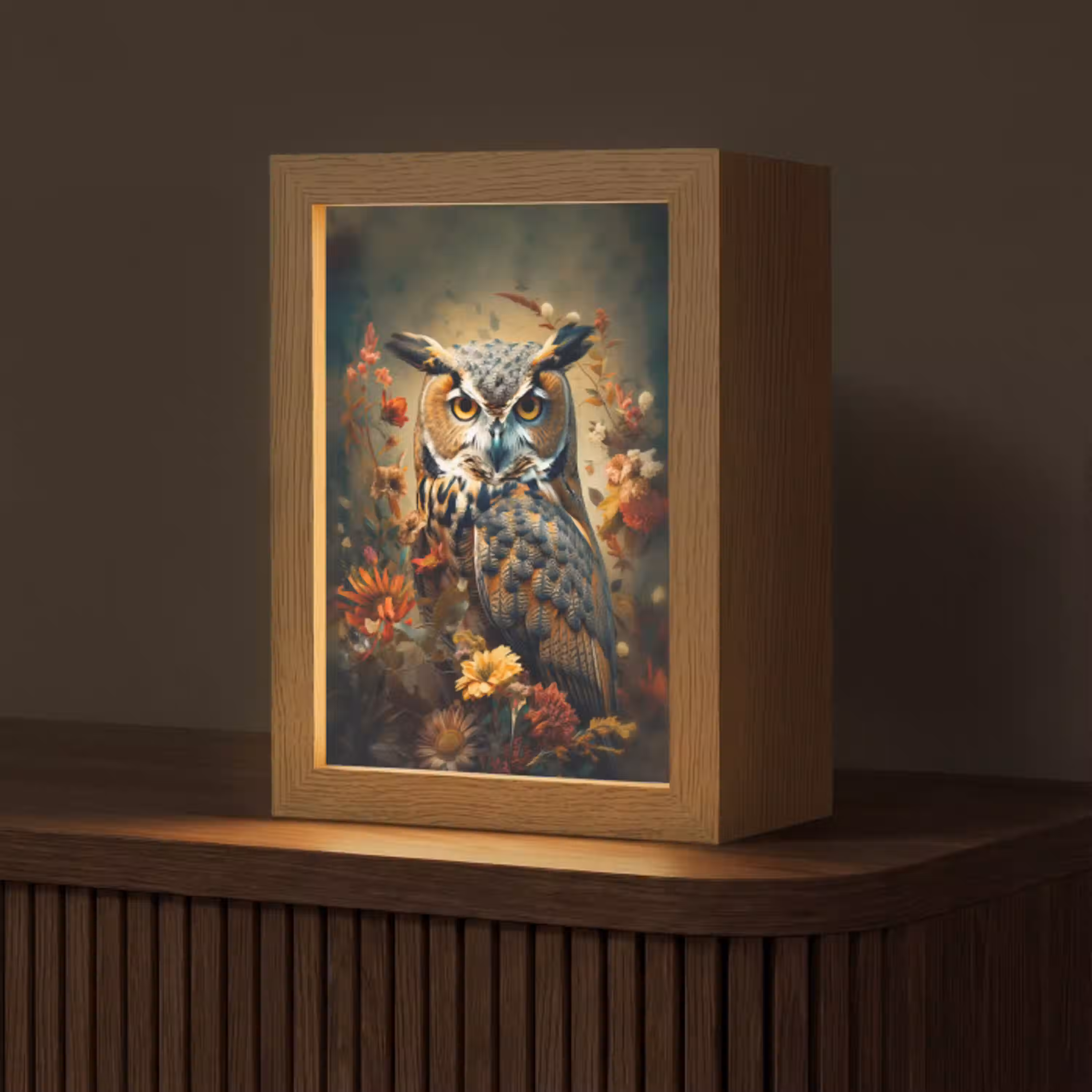 Uil - Vogel - Bloemen - Planten - Botanisch Light Box met kabel (Tafellamp) klein -z3d_website