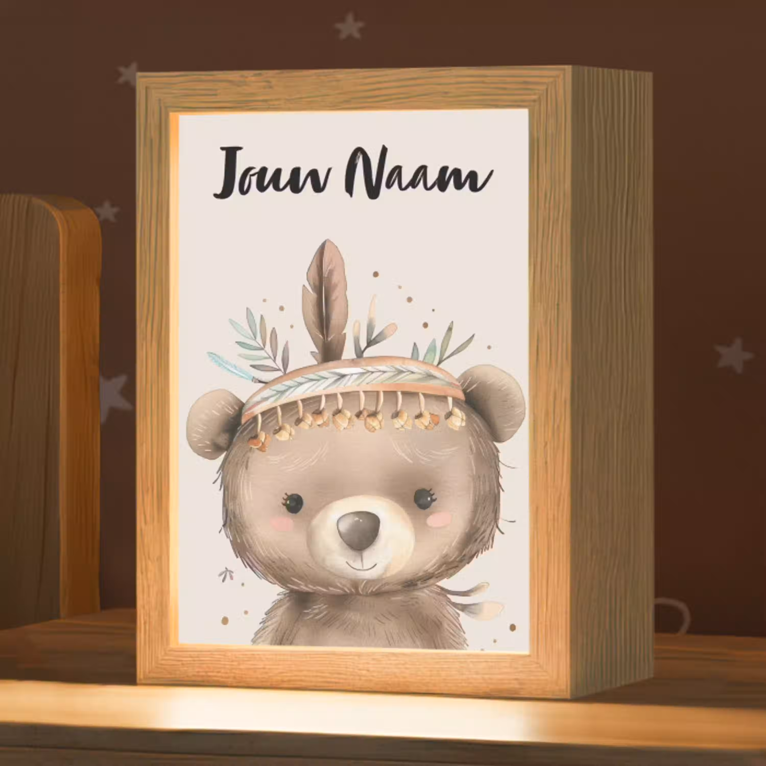 Beer - Boho - Indianentooi - Dieren Light Box met kabel (Kinderlampje) klein -zzz_3d_website