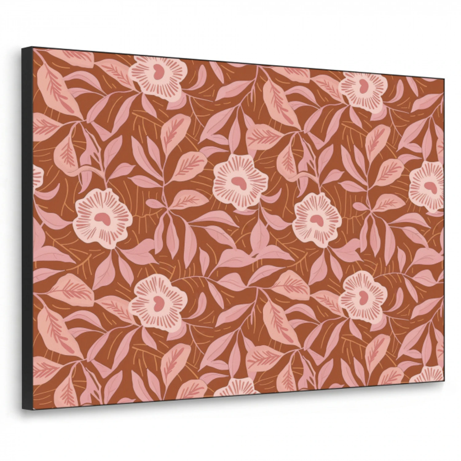 Patroon - Bladeren - Terracotta Textielframe zwart klein 947 -3d
