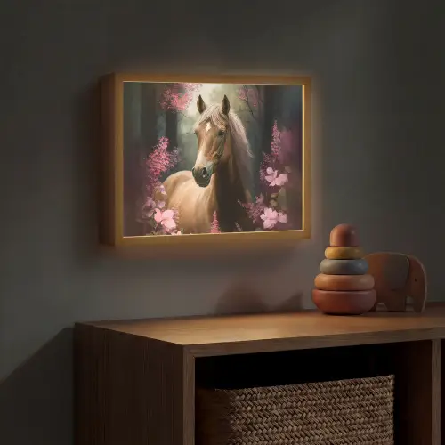 Paard - Bloemen - Roze - Natuur - Bos Light Box met batterij (Wandlamp kind) middel -sfeer5_kind