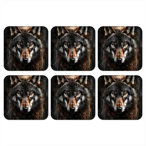 Dieren - Wolf - Portret - Zwart - Bruin onderzetter kurk middel -3d