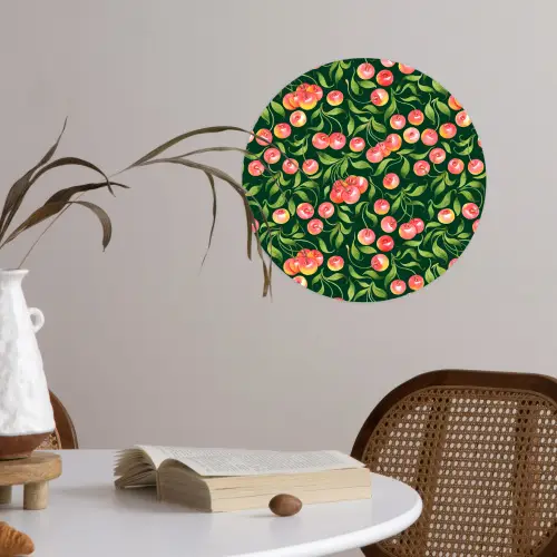 Groen - Rood - Kersen - Bladeren Wandcirkel behangsticker klein 186 -sfeer3