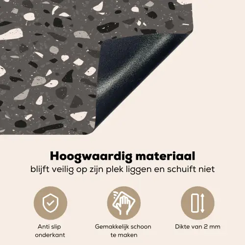 Terrazzo -  Patroon - Grijs Inductie beschemer met haakjes klein 777 -ky-onderkant-nl