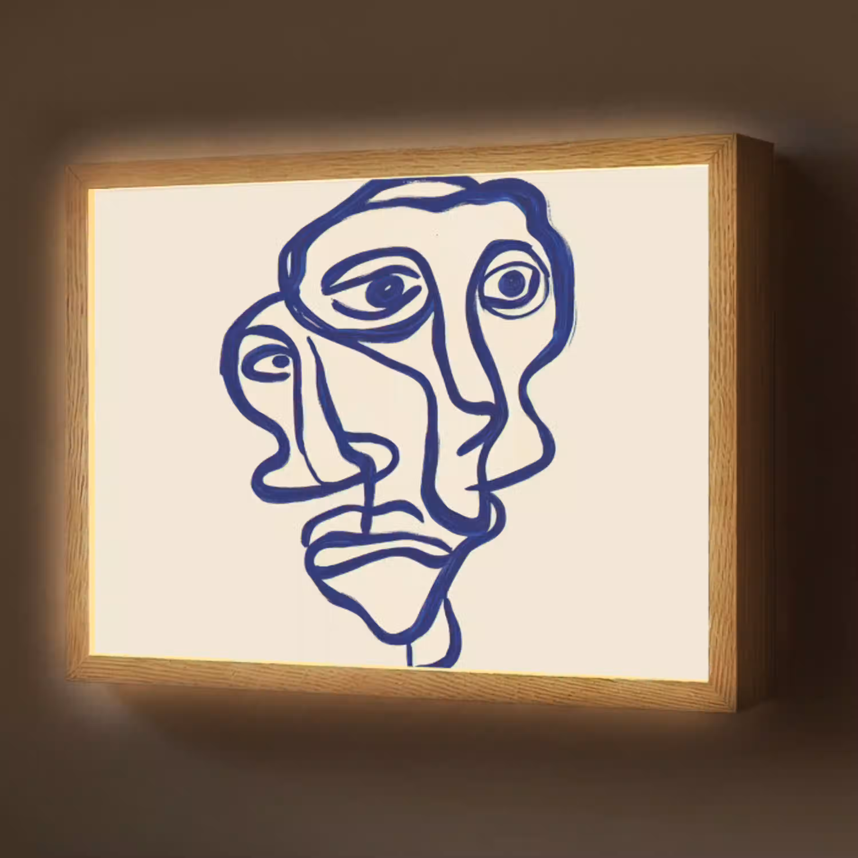 Lijntekening - Overlappende gezichten - Donkerblauw Light Box met batterij (Wandlamp) middel -z3d_website