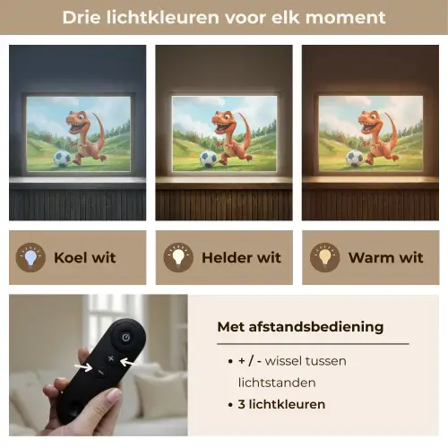 Dinosaurus - Oranje - Cartoon - Voetbal Light Box met batterij (Wandlamp kind) middel -USP_lichtkleurNL