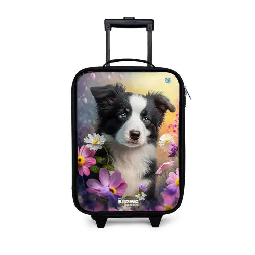 zwart witte puppy tussen kleurrijke bloemen Kinderkoffer - Zwart klein -3d