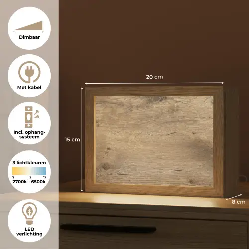Hout - Bruin - Houtlook Light Box met kabel (Tafellamp) klein -USP_NL