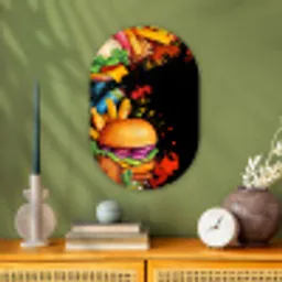 Fastfood - Graffiti - Hamburger - Eten - Modern Wandcirkel Ovaal Forex klein -sfeer2