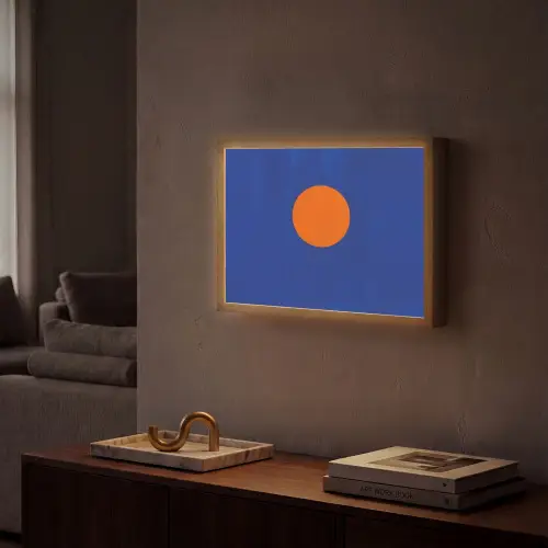 Vorm - Rond - Minimalistisch - Blauw Light Box met batterij (Wandlamp) middel -sfeer1