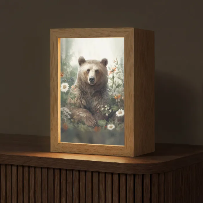 Bruine beer - Wilde dieren - Bloemen - Planten Light Box met kabel (Tafellamp) klein -z3d_website