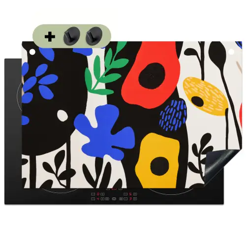 Bloemen - Bladeren - Abstract - Zwart Inductie beschemer met haakjes klein -3d