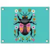 Kever - Bloemmotieven - Turquoise - Bladeren tuinposter los doek klein -3d