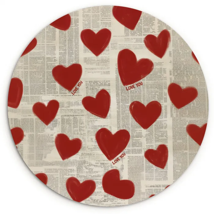Hartjes - Krant - Loveyou Wandcirkel kunststof plaat 5mm dik klein -3d