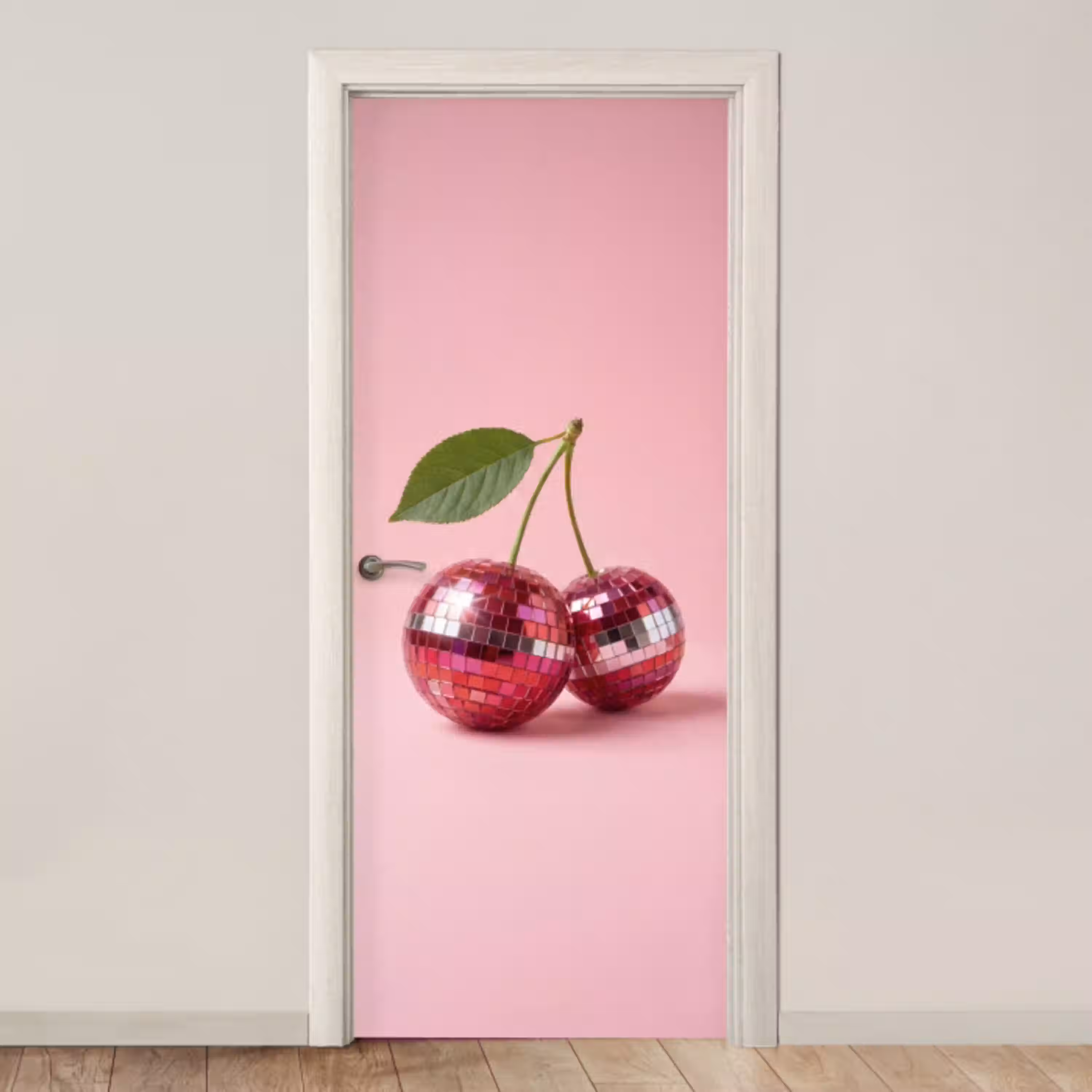 Disco - Kersen - Roze deurposter klein -3d_beige