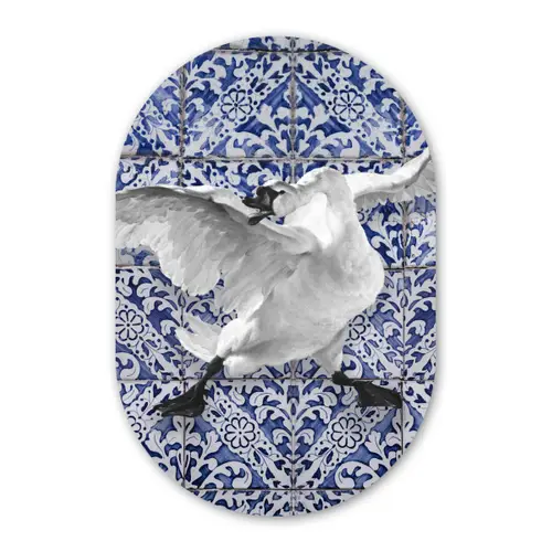 Zwaan - Kunst - Delfts blauw - Schilderij - Oude meesters Wandcirkel Ovaal Forex klein -3d