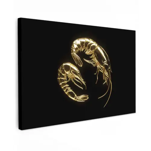 Garnalen - Zwart - Goud - Dieren Tuinposter op houten frame 2 cm dik klein -3d