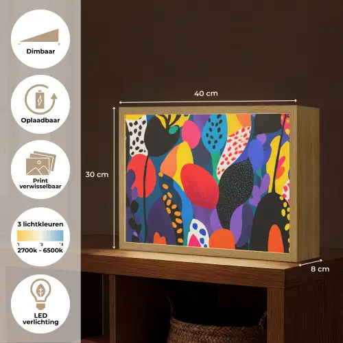 Bloemen - Bladeren - Abstract - Rood Light Box met batterij (Wandlamp) middel -USP_websiteoverzichtNL