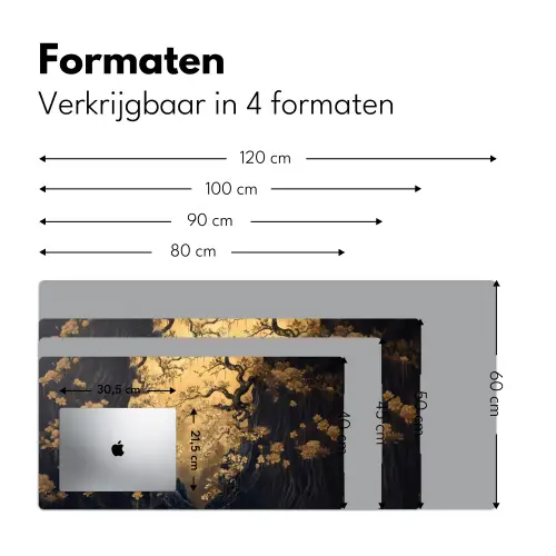 Bloemen - Takken - Goud - Sierlijk Muismat XXL klein -sfeer5