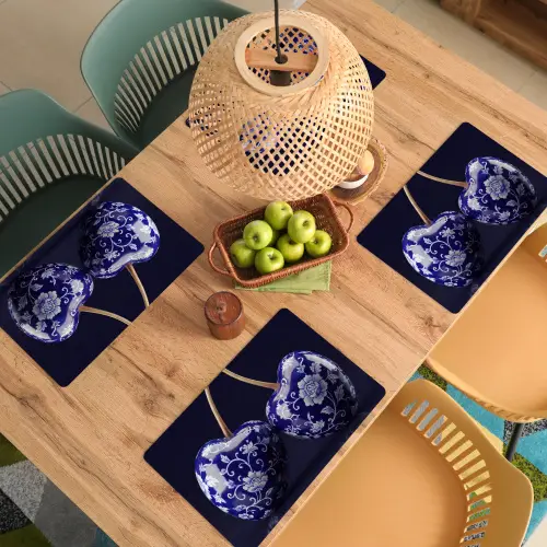 Porselein- Kersen - Delfts - Blauw Placemat vinyl groot -zzsfeer5_Kitchenyeah-website