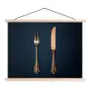 Bestek - Donkerblauw - Goud textielposter latten blank klein -3d