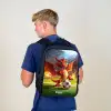 Rode draak voetbalt in zonnig stadion Rugzak - Zwart middel -sfeer8