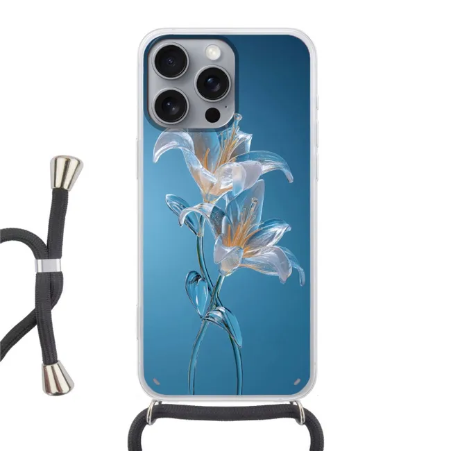 Telefoonhoesje met koord - Lelies - Blauw - Glazen
