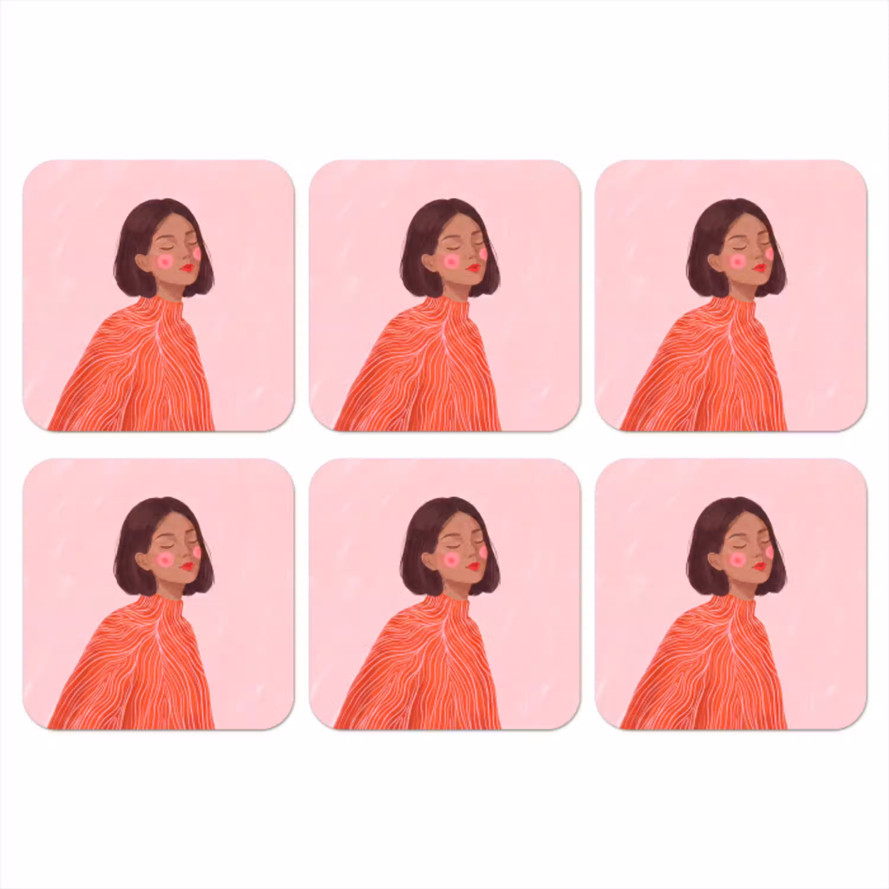 Vrouw - Portret - Modern - Kunst - Roze onderzetter kurk middel -3d