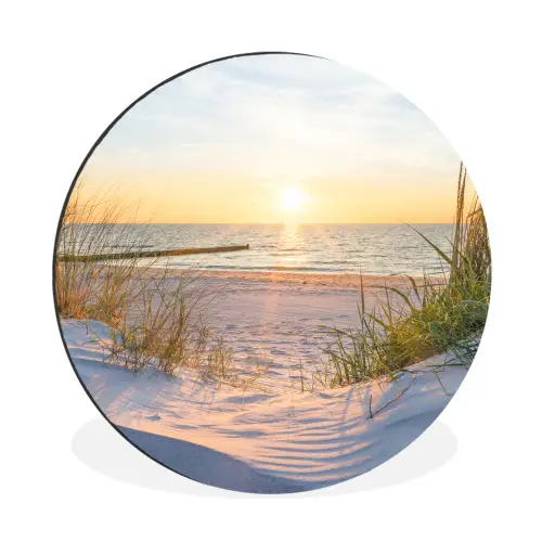 Strand - Zon - Duin - Gras - Zand - Horizon Wandcirkel aluminium klein -3d