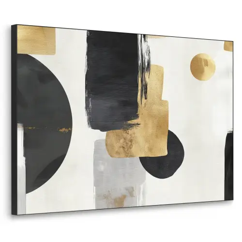 Goud - Rechthoeken - Cirkels - Abstract Textielframe zwart klein -3d
