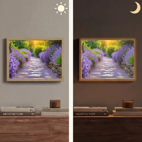 Bloemen - Pad - lavendel - Tuin Light Box met batterij (Wandlamp) middel -sfeer3