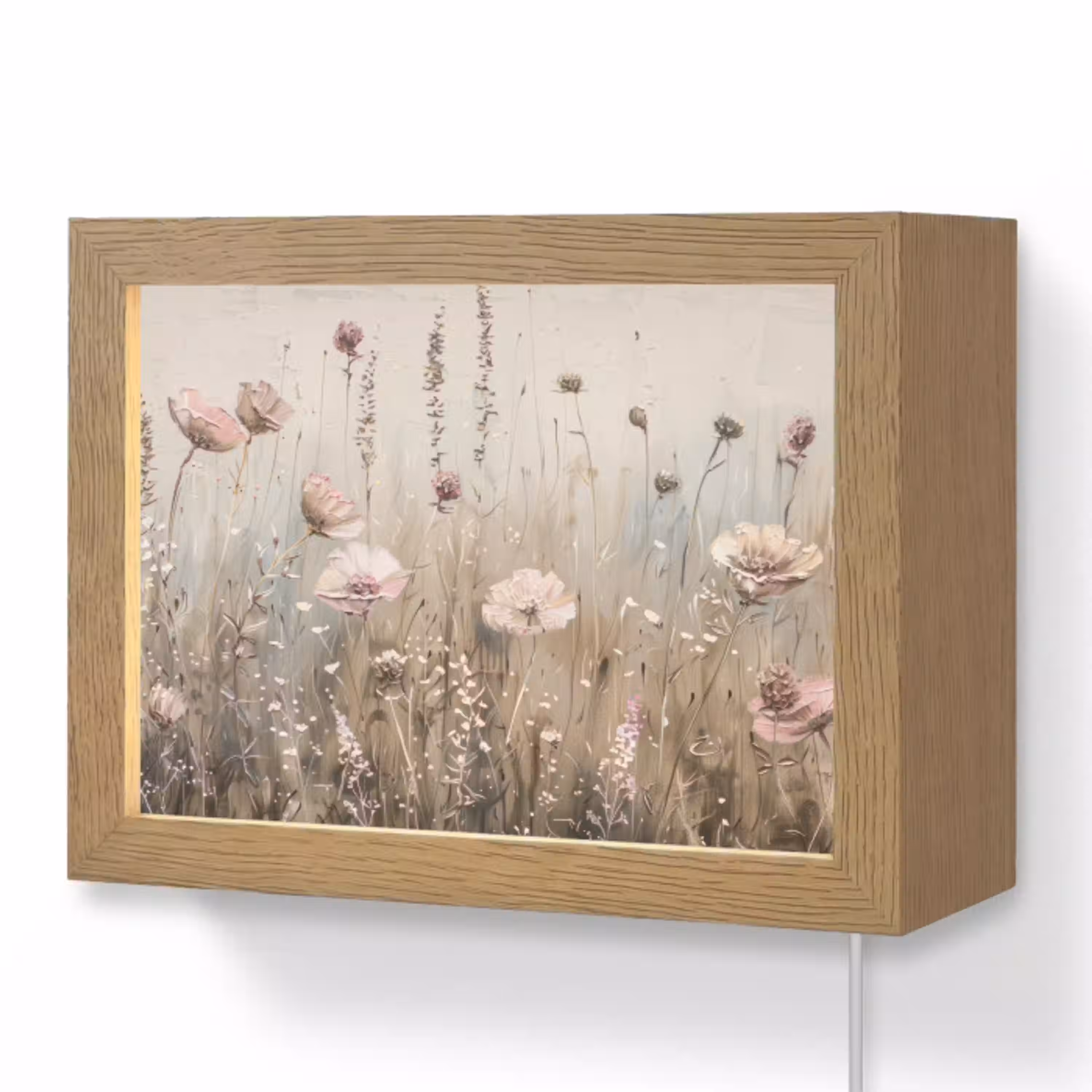 Bloemen - Roze - Modern - Beige Light Box met kabel (Wandlamp) klein -3d
