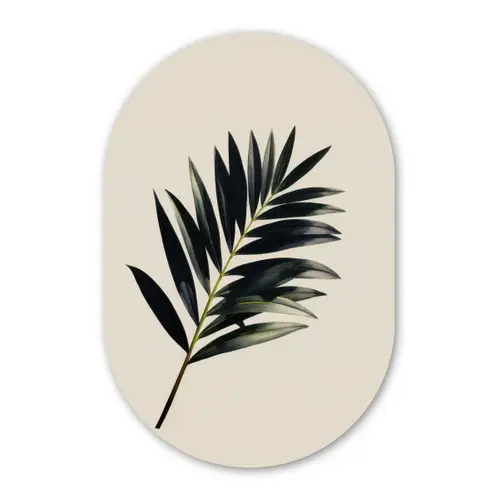 Palmblad - Subtiel - Groen - beige Wandcirkel Ovaal Forex klein -3d