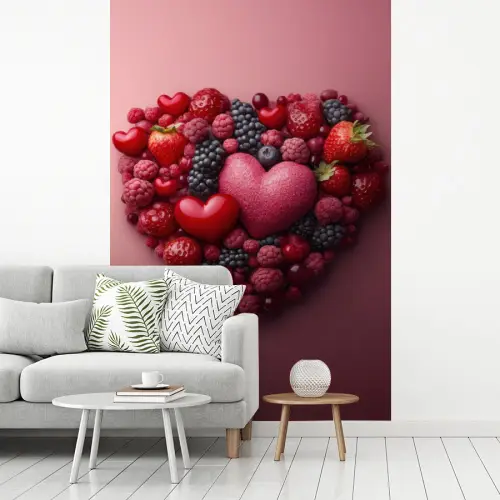 Fruit - Hartjes - Aardbeien - Frambozen - Bosbessen fotobehang vinyl groot -woonkamer