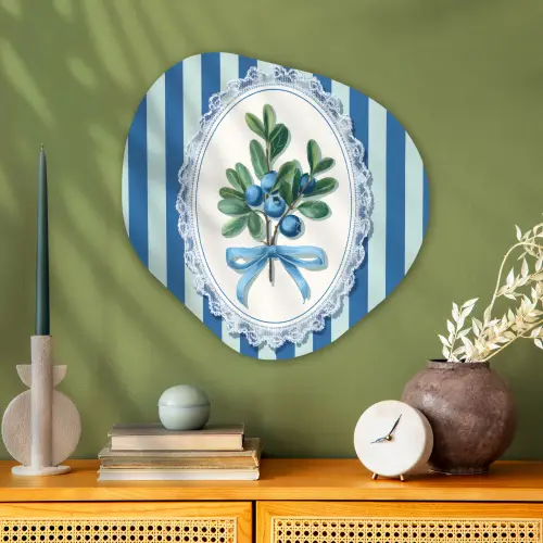 Illustratie - Bessen - Blauw - Strepen Wandcirkel Organisch Plexiglas middel -sfeer2