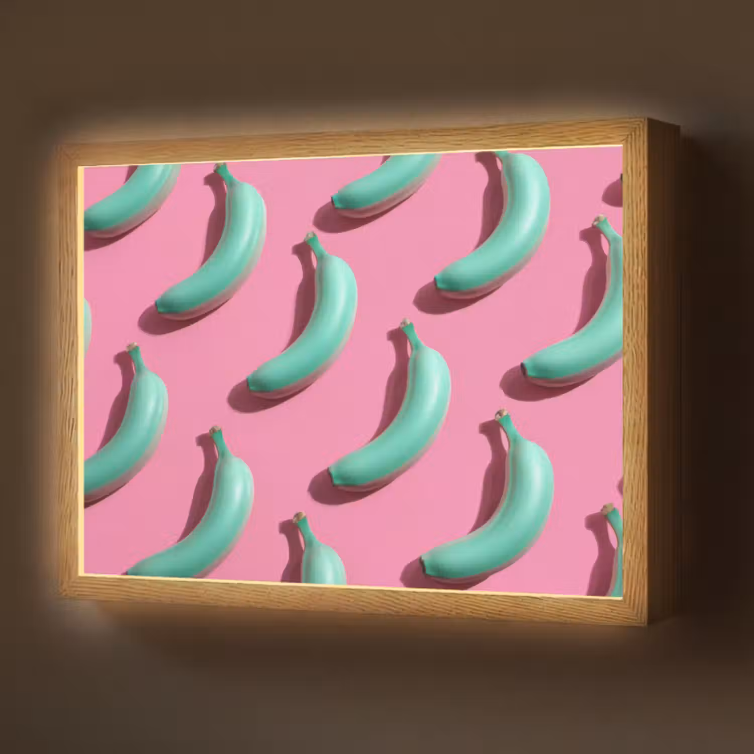 Lightbox - Wandlamp - Bananen - Patroon - Blauw - Roze