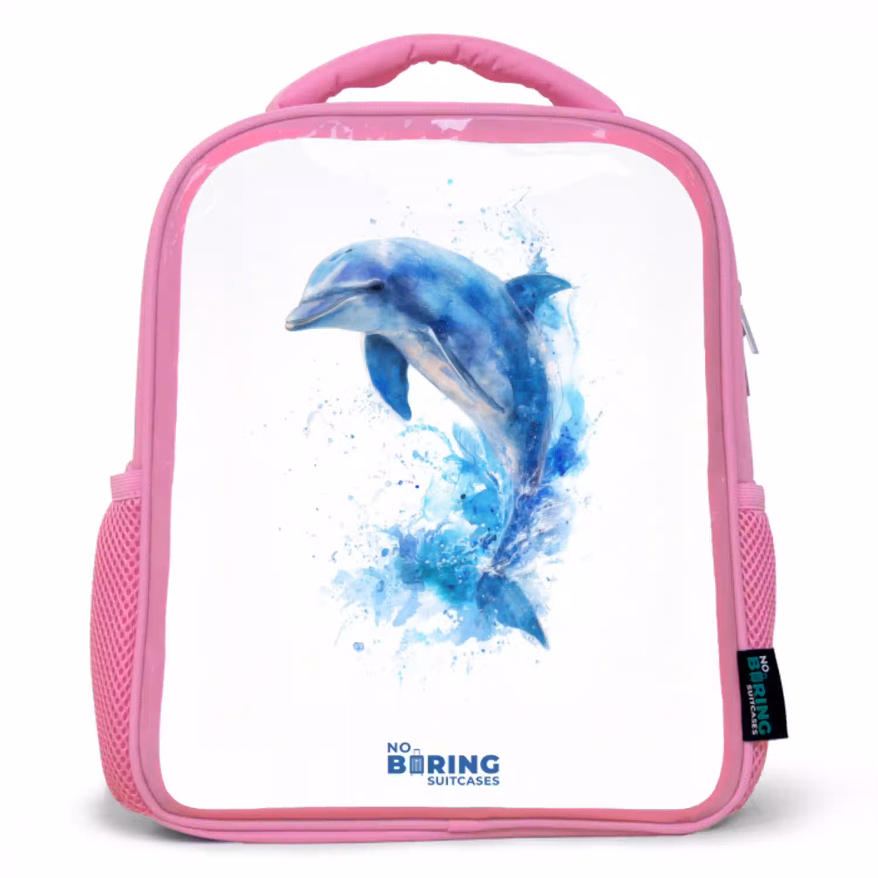 Springende blauwe dolfijn Kinderrugzak - Roze middel -3d