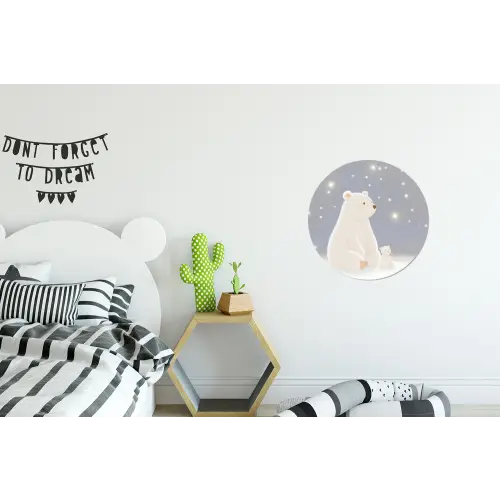 Ijsbeer - Sneeuw - Sterren - Blauw Wandcirkel aluminium klein -kinderkamer