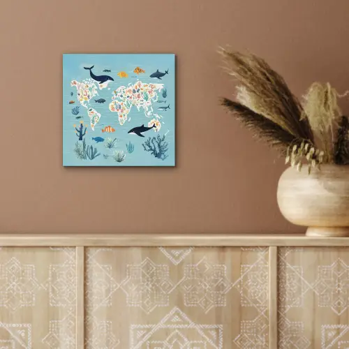 Wereldkaart - Zeeleven - Blauw aluminium wit klein -sfeer4