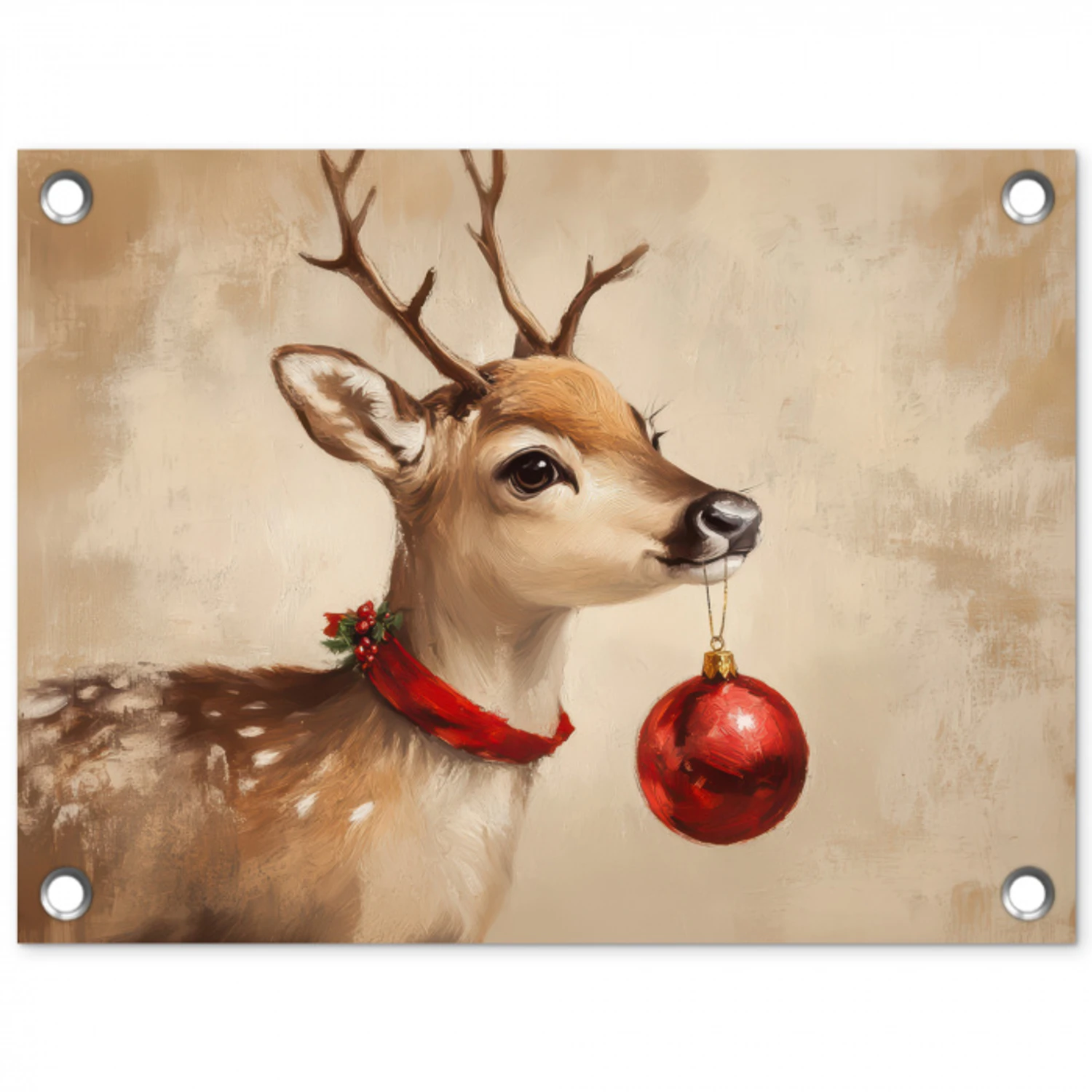 Kerst - Hert - Gewei - Kerstbal - Rendier tuinposter los doek klein -3d